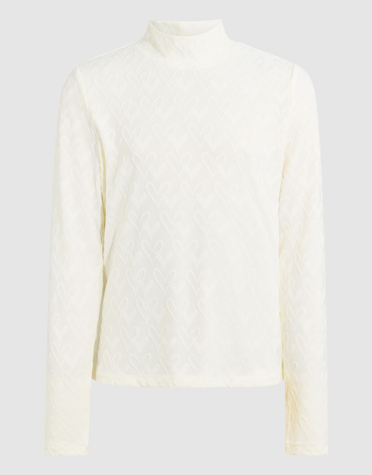 All-Over Heart Longsleeve Top Gebroken Wit