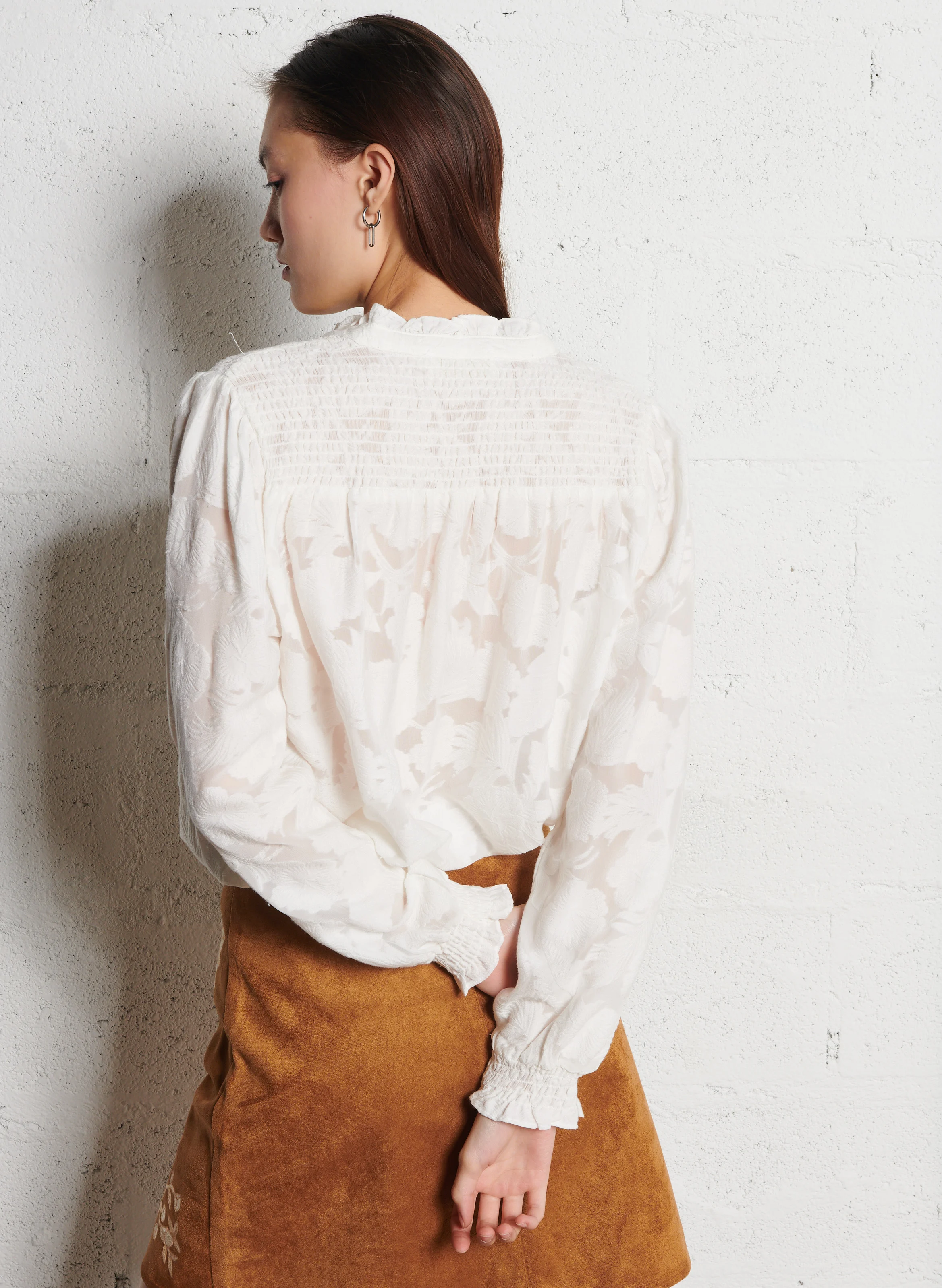 BLEONA - Chemise ample col V en coton mélangé | Blanc