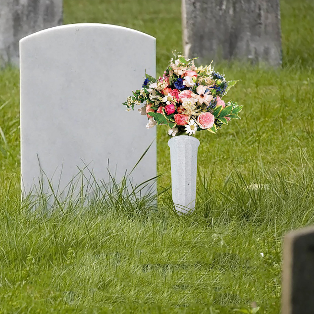(7.7x18cm) Blumen Vase Grab Steckvase Friedhof Pflanzen Behälter mit Erdspiess - Grau