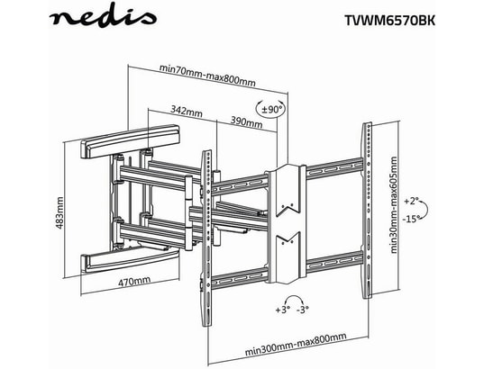 NEDIS - Support mural TVWM6570BK - Mobilité Intégrale TV 43-90