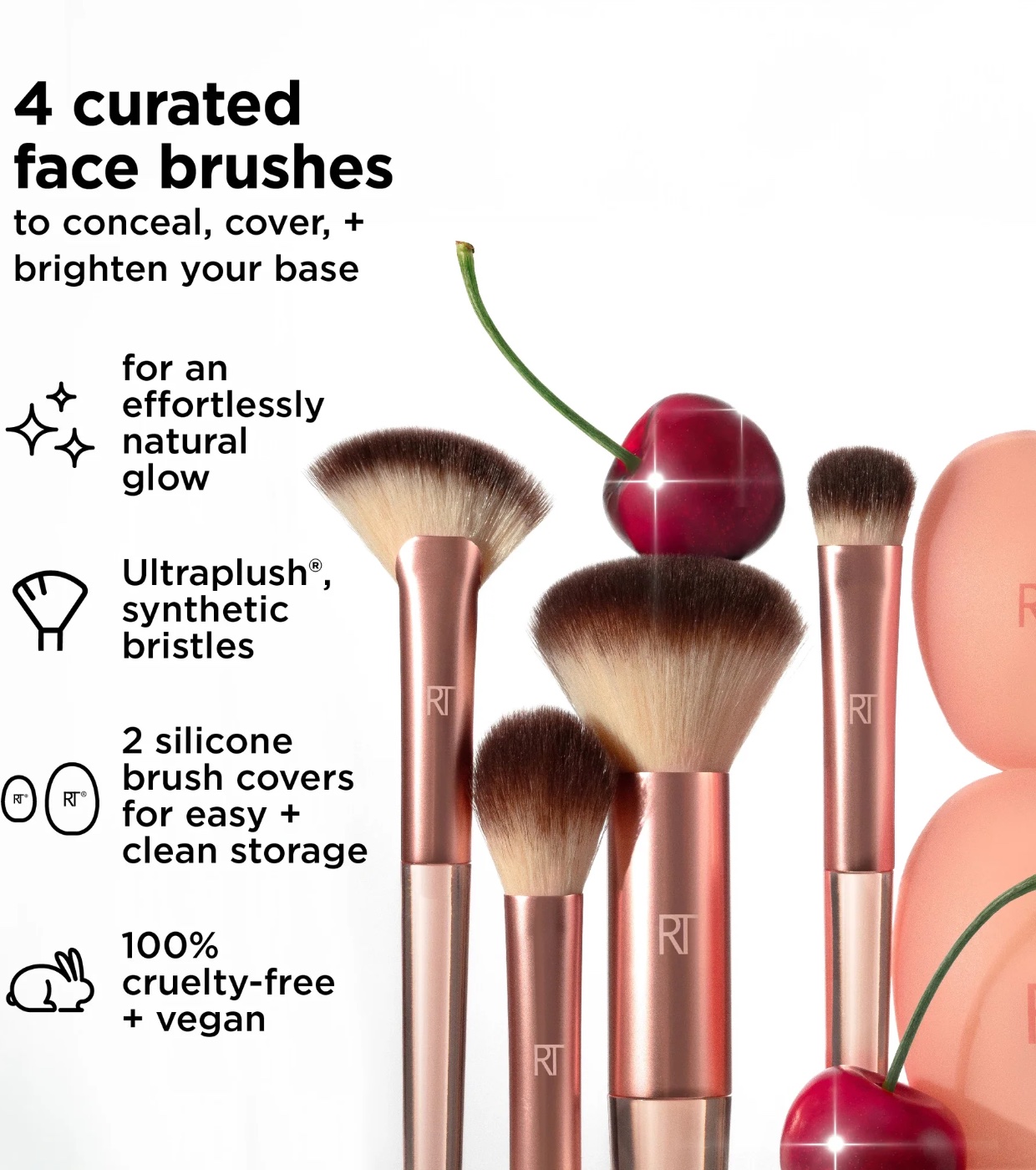 Real Techniques - *Cherry On top* - Conjunto de 4 pincéis + 2 capas de silicone