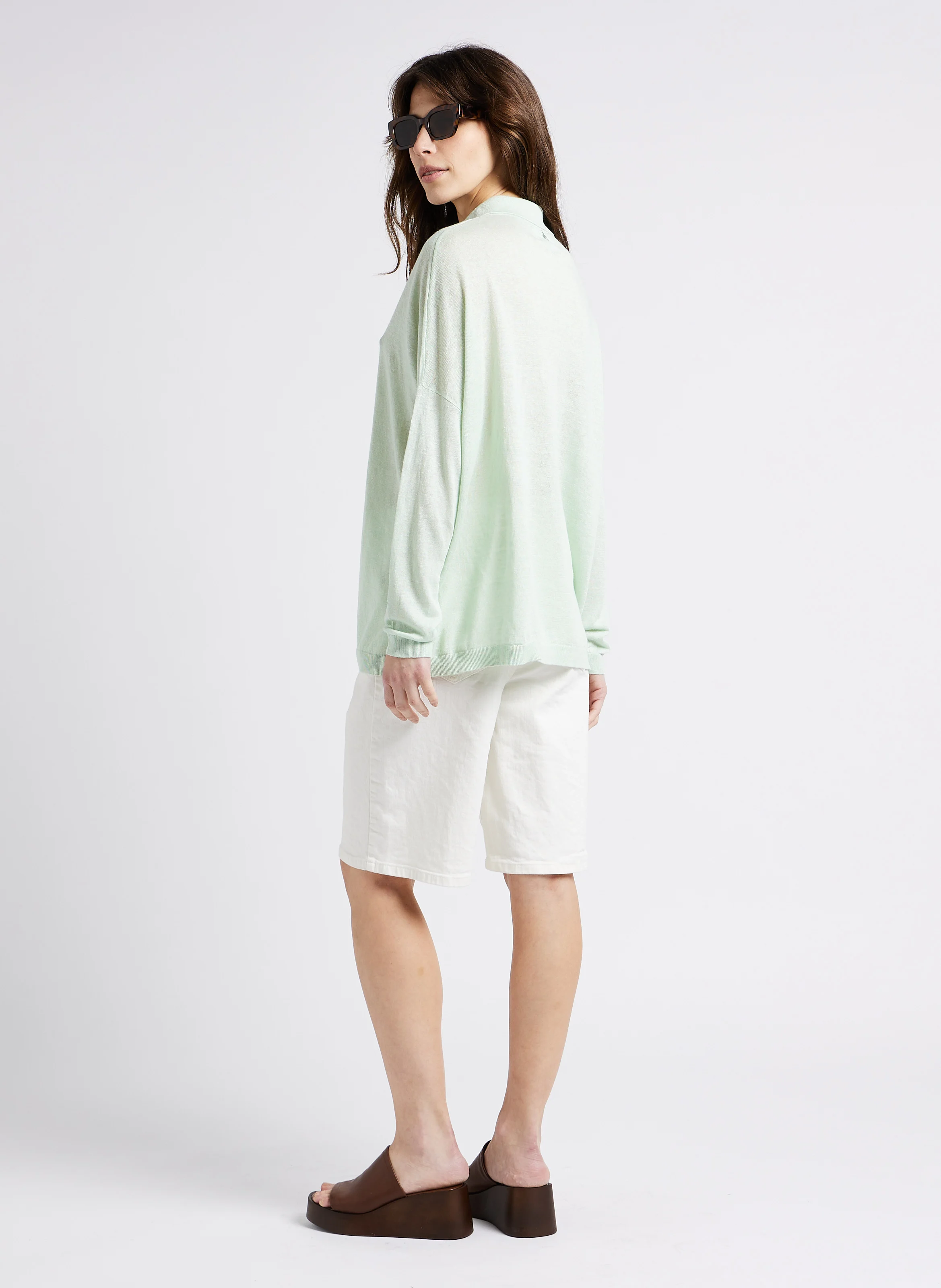 Bermuda taille haute en coton mélangé | Blanc