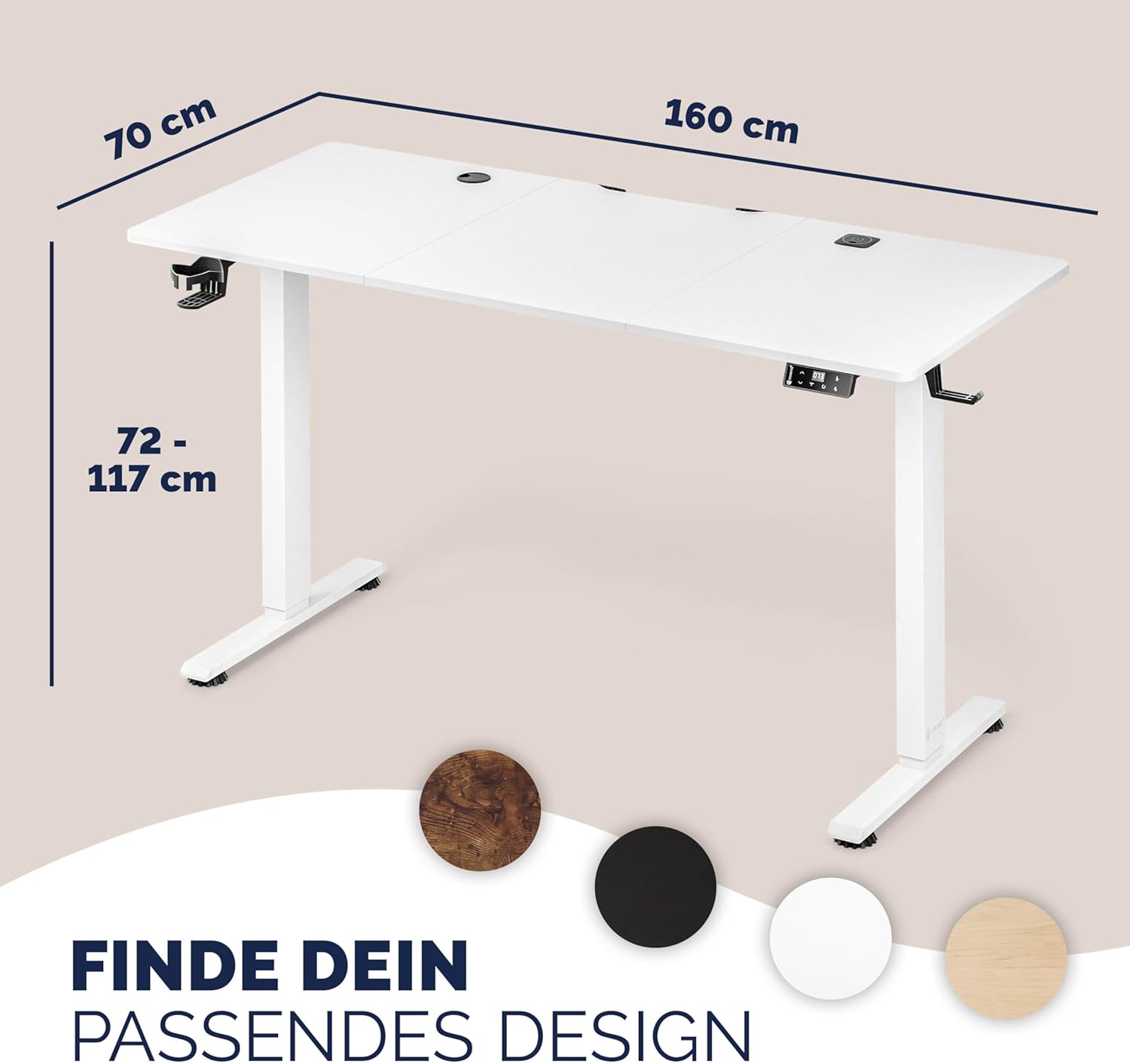 Casaria® Höhenverstellbarer Schreibtisch elektrisch 160 x 70 cm mit Wireless Charger & USB-C/A Anschluss LCD-Display Memory-Funktion 80 kg belastbar ergonomisch Weiß