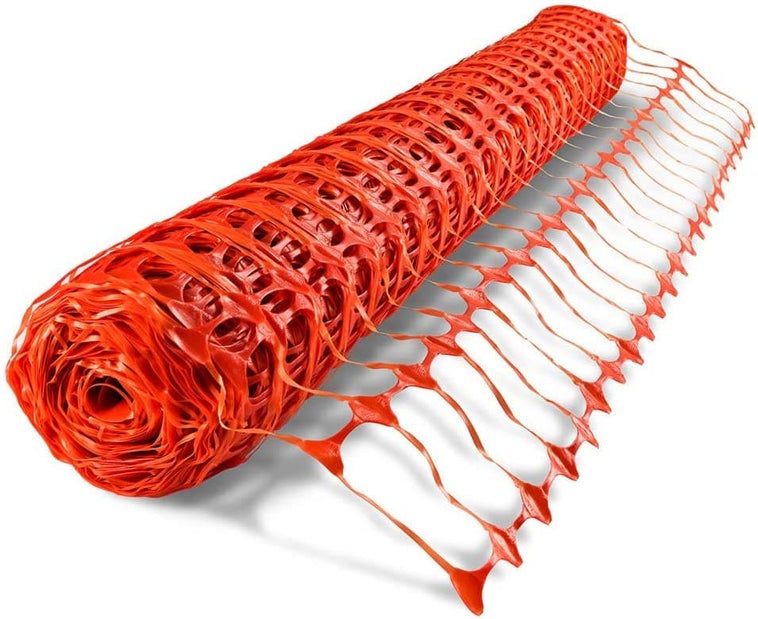 UvV Basis Bouwplaatsafscheiding, Bouwhekwerk op Rol - Set 50m 4kg Oranje Veiligheidshekwerk incl. 10 Rode Afscheidingskoordhouders, Afscheidingsnet, Gaashekwerk, Bouwhekwerk Rol Kunststof