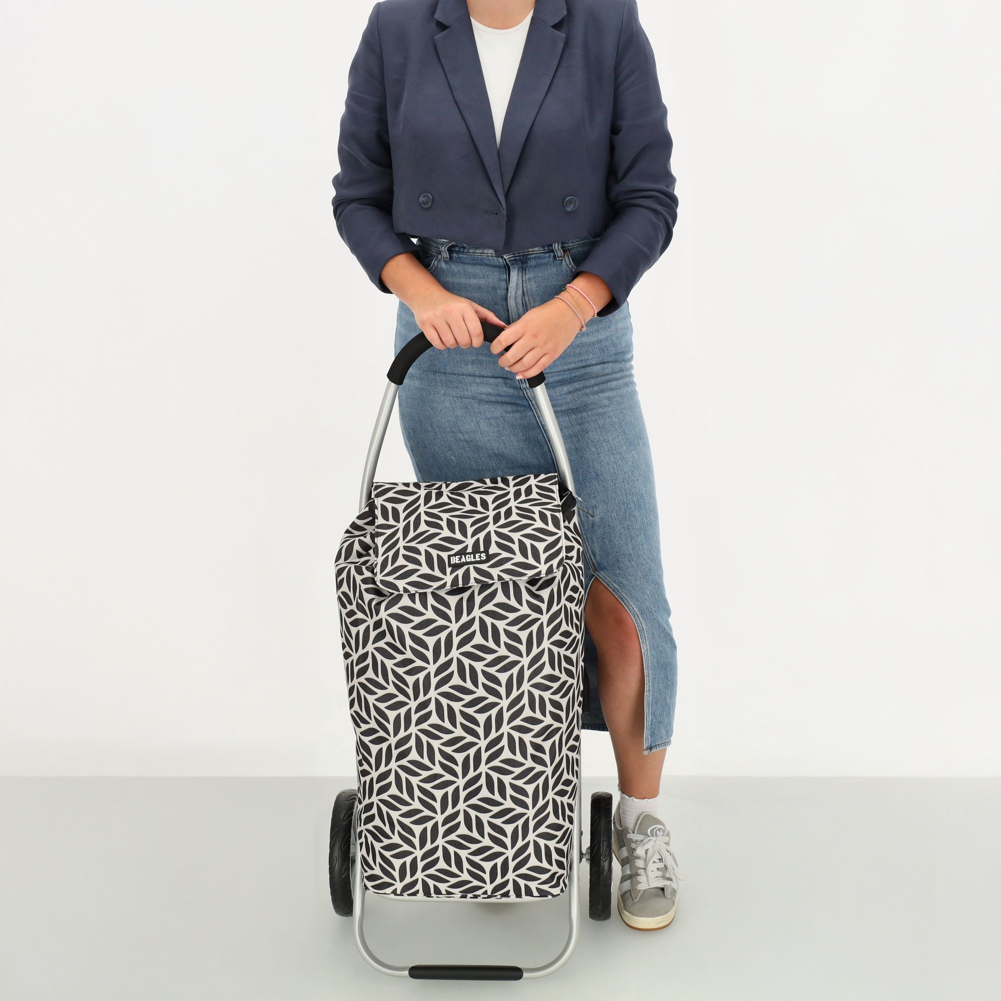 Beagles Alberic Boodschappen Trolley Zwart – Witte Bloem