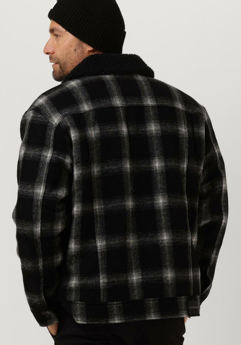 CALVIN KLEIN zwarte calvin klein jack check sherpa trucker jacket
