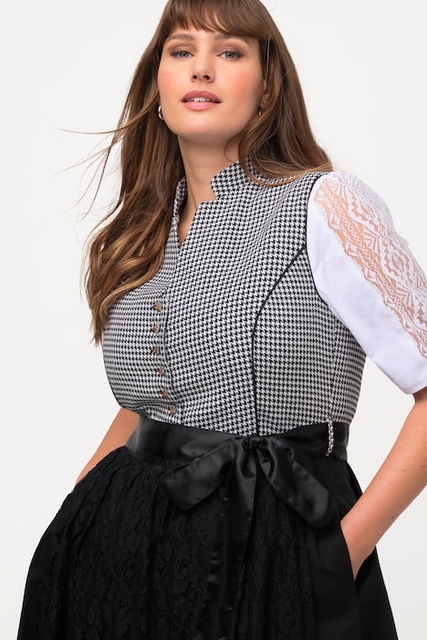Dirndl, Hahnentrittmuster, V-Ausschnitt, ärmellos