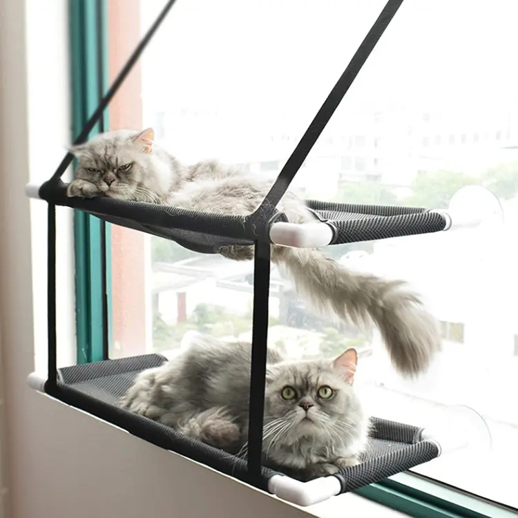(50x30cm) Katzen Doppel Hängematte Fensterliege mit Saugnäpfen - Schwarz