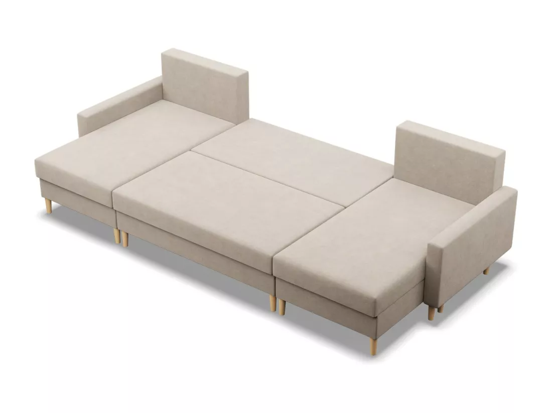 Grand Canapé d'angle en U avec fonction sommeil, Coussin réversible, Bonell, Beige