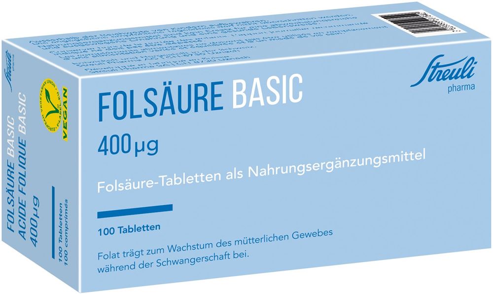 ACIDE FOLIQUE Streuli Basic Tabl 400 mcg Blist 100 Stk
