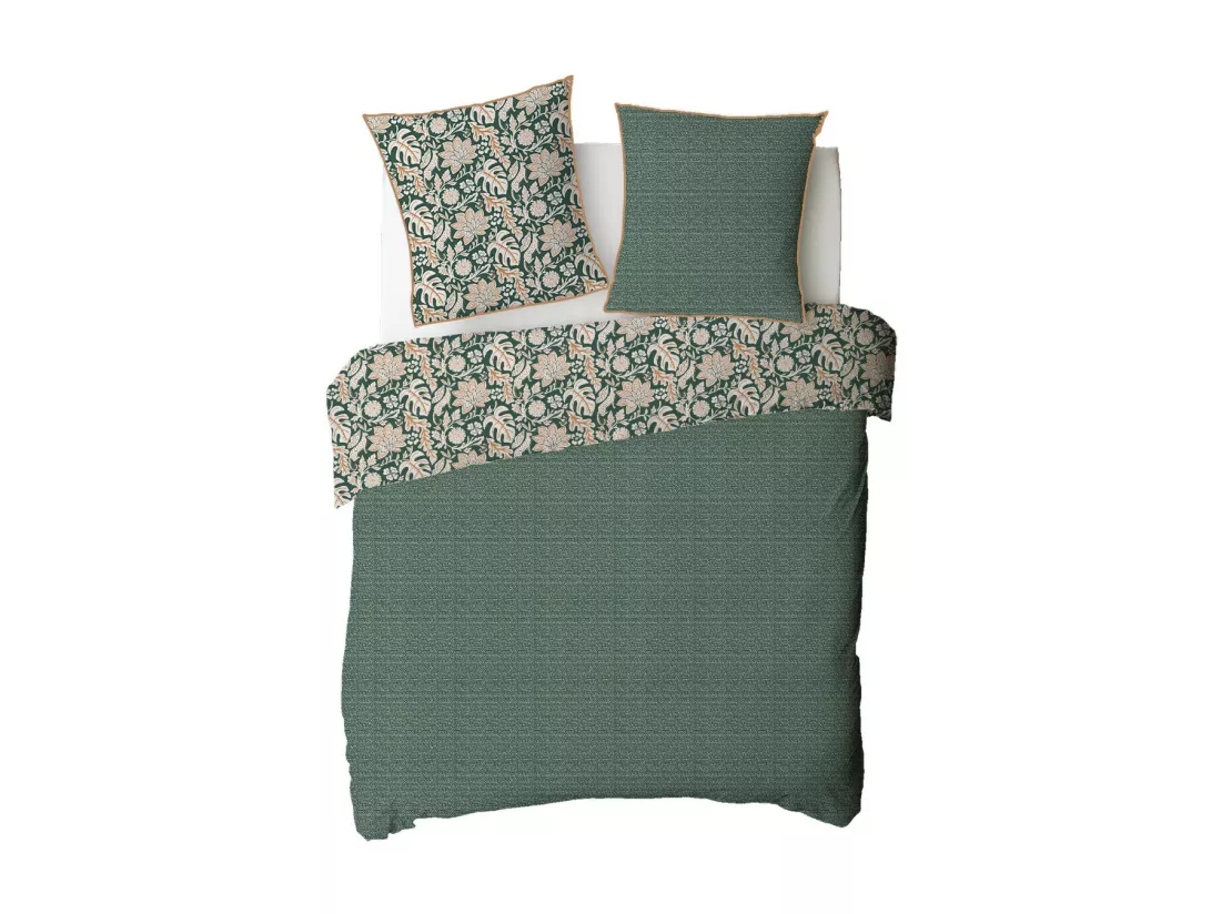 Parure de lit 2 personnes en coton 57 fils imprimé vert 260x240cm