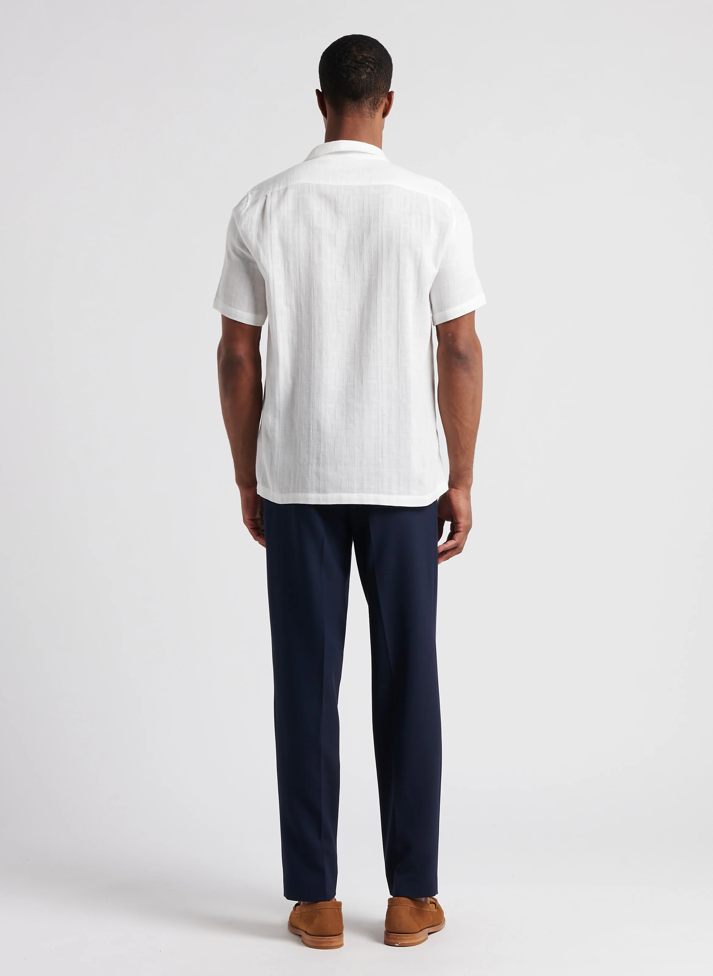 Chemise col cubain en coton mélangé| Blanc