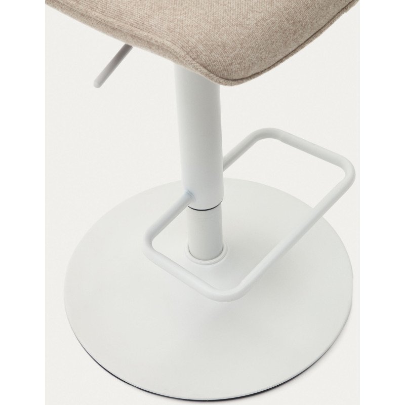 Tabouret Zenda en chenille beige et acier blanc mat 81-102 cm