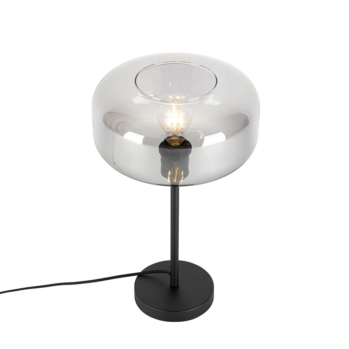 Art deco tafellamp zwart met smoke glas - Bizle