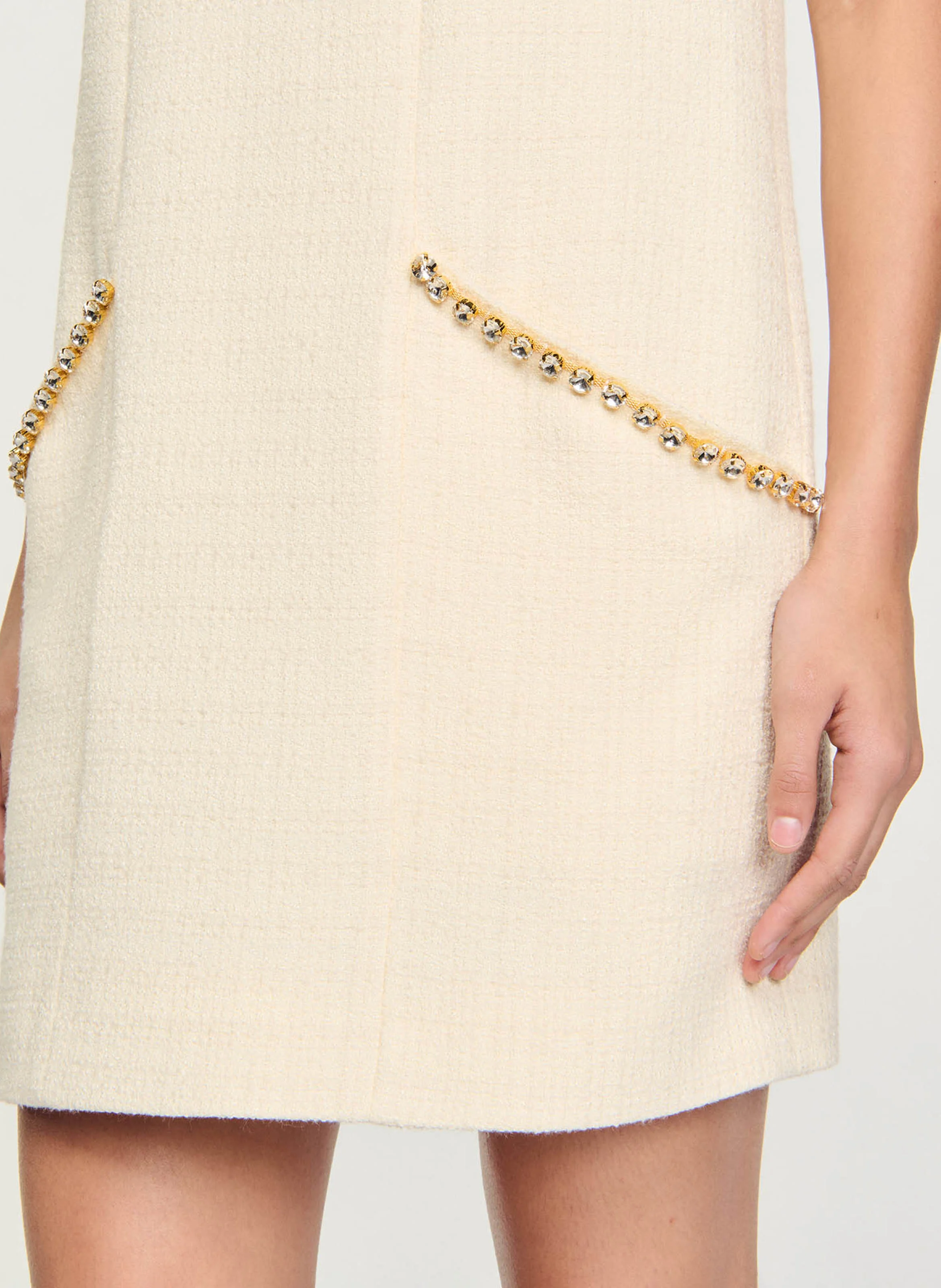 Robe courte col rond en tweed | Blanc