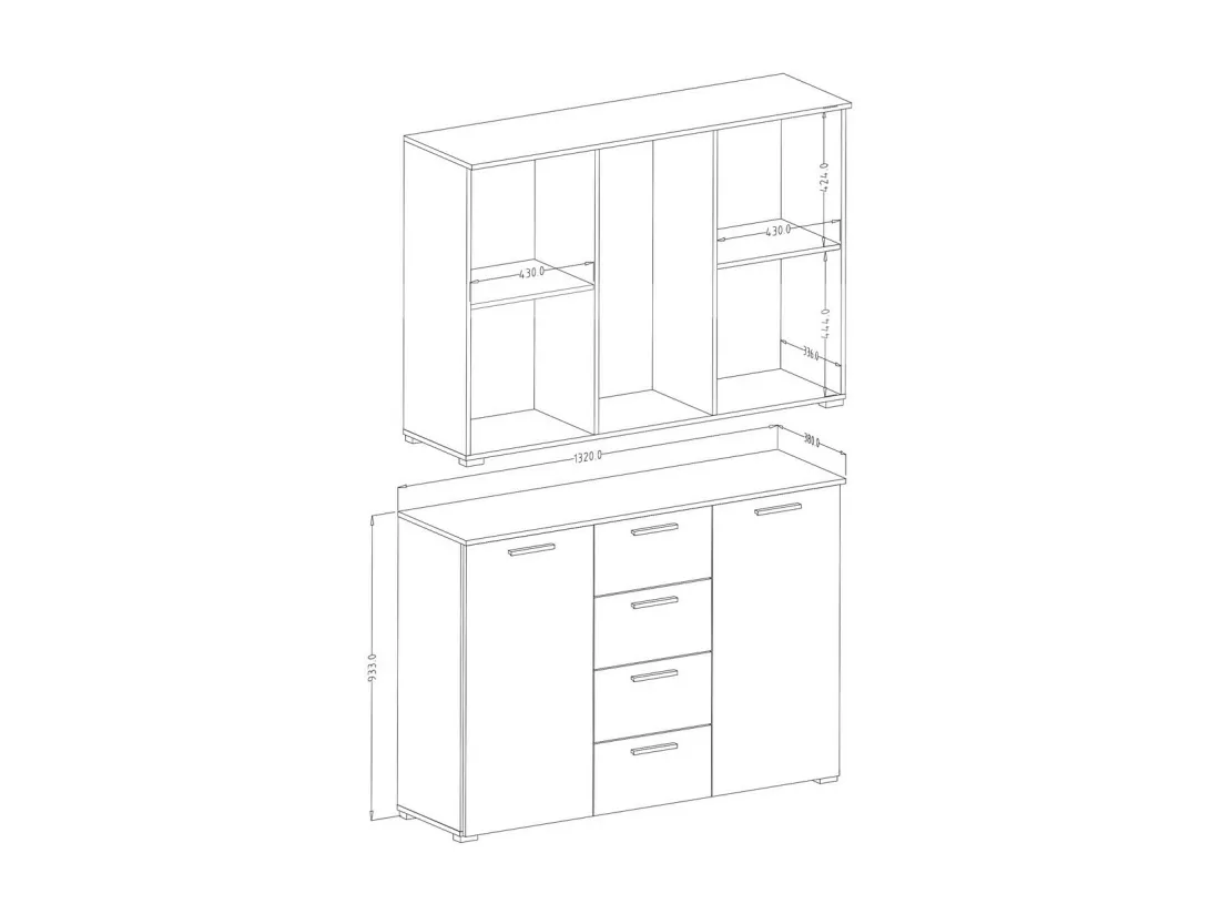 Chambre à coucher FLOYD : Armoire 200cm, Lit 140x200, commode, chevets. Coloris blanc effet bois.