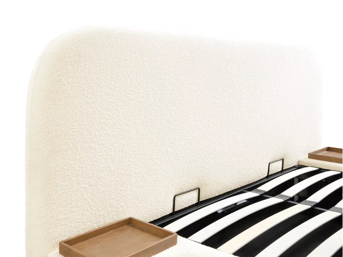 Lit coffre 180 x 200 cm avec chevets - Tissu bouclette - Blanc - ESTERIA de Maison Céphy