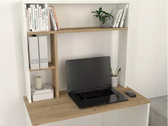 Bureau avec rangements - Blanc et naturel - VALURI