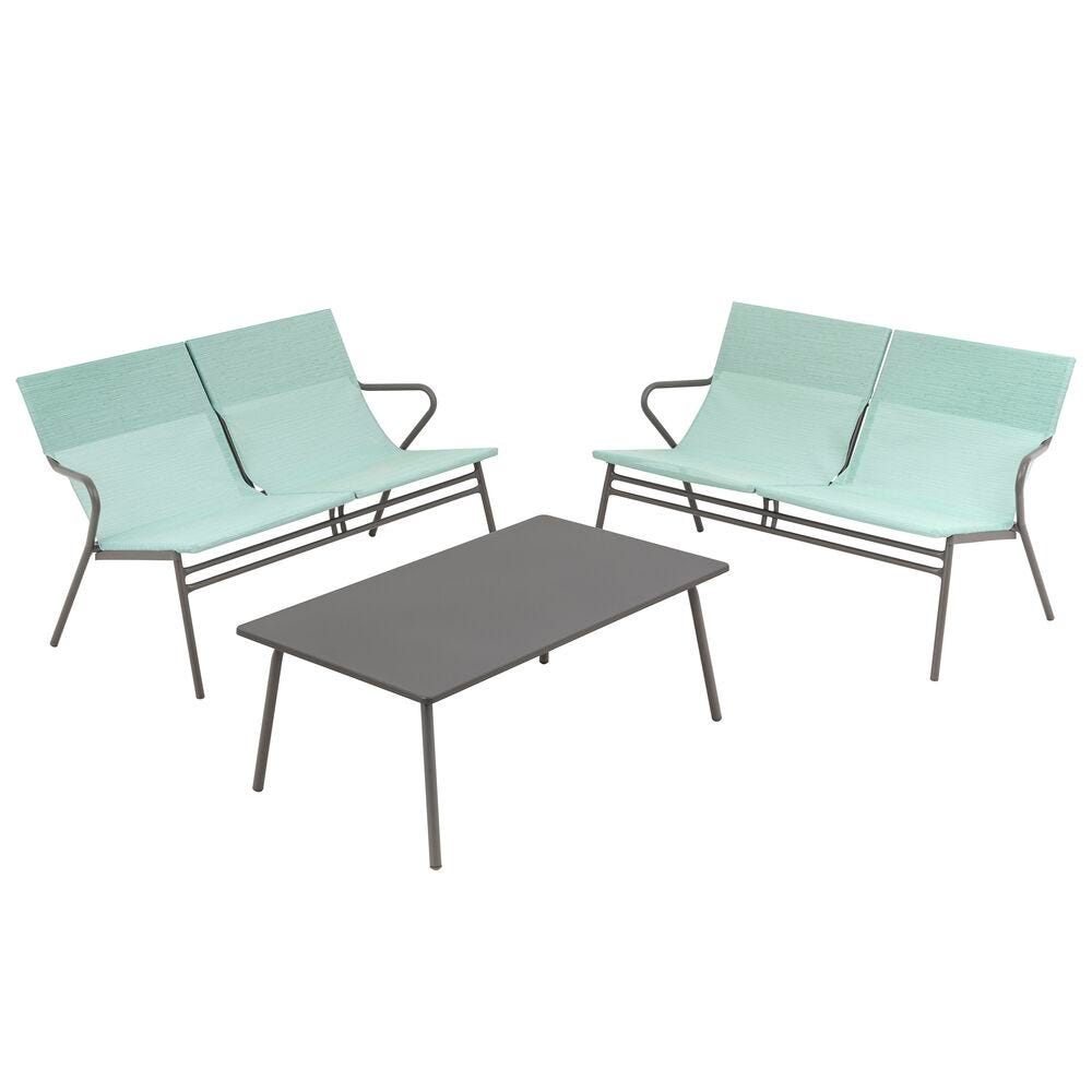Niedriges Loungeset aus rechteckigem Tisch und 2 Bänken Vence Batyline® Duo Mistral Blue
