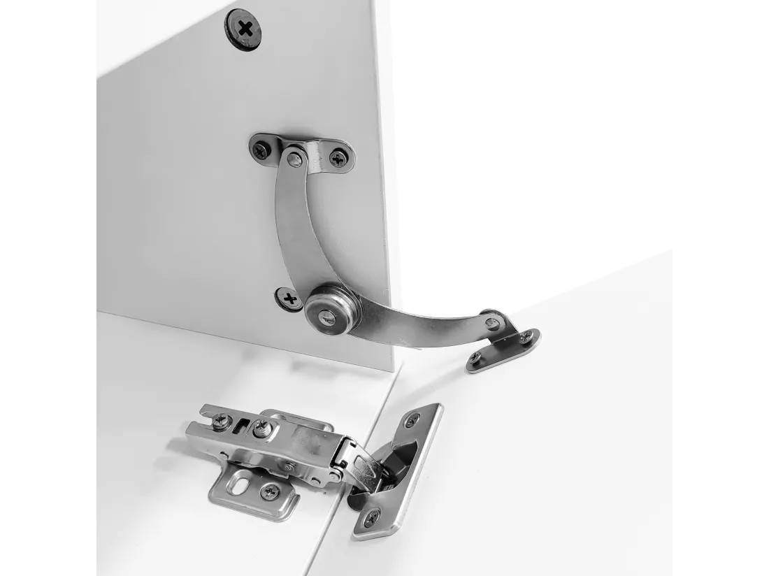 Meuble TV suspendu 160cm - 1 compartiment ouvert & 2 portes abattantes - aspect brillant - Blanc