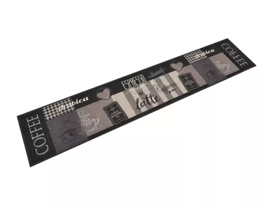Tapis de cuisine lavable impression café noir 60x300 cm velours
