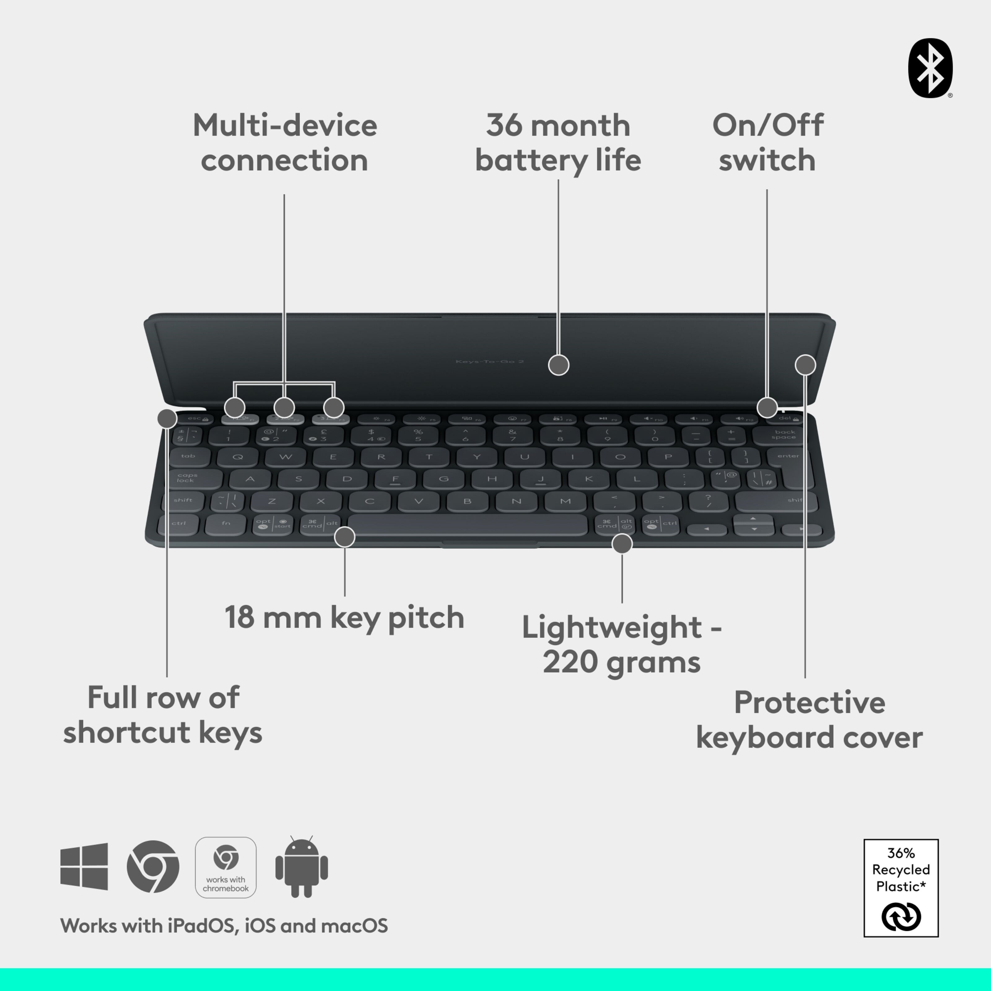 Logitech Keys-To-Go 2 Portabelt Bluetooth-tastatur