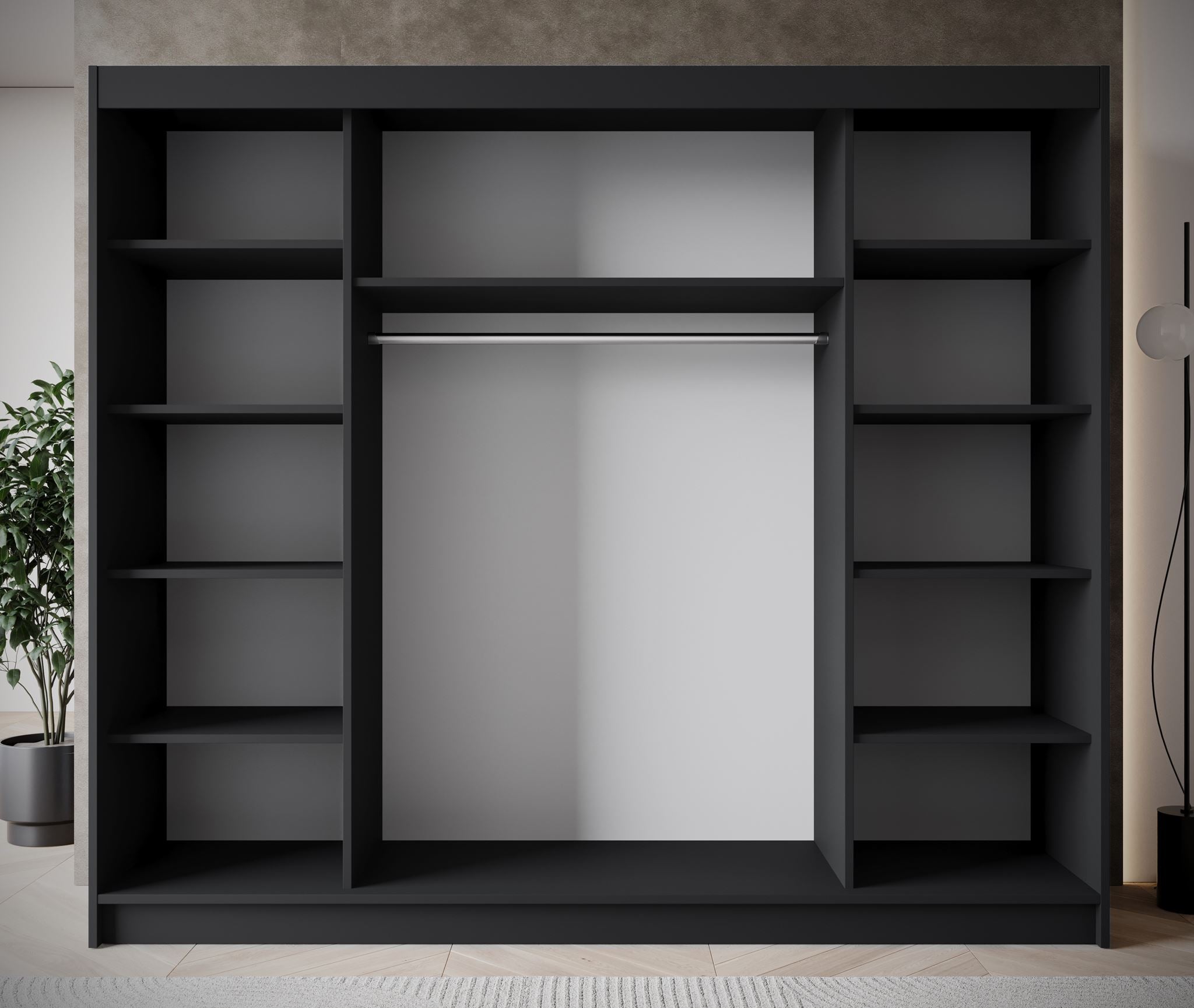 Eagle - Kledingkast met spiegel - Zwart - 250x58x215 cm