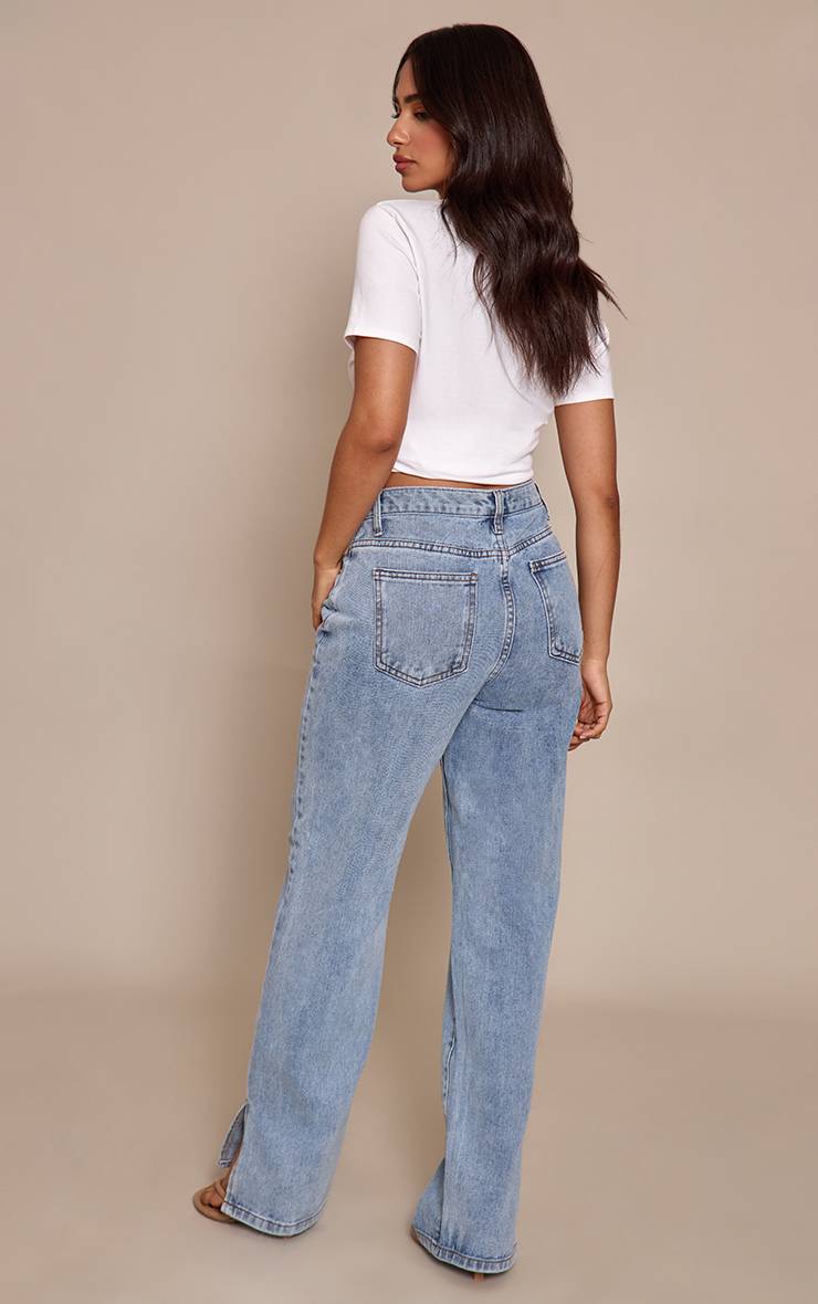 Bleu Clair Jean Petite À Ourlet Fendu