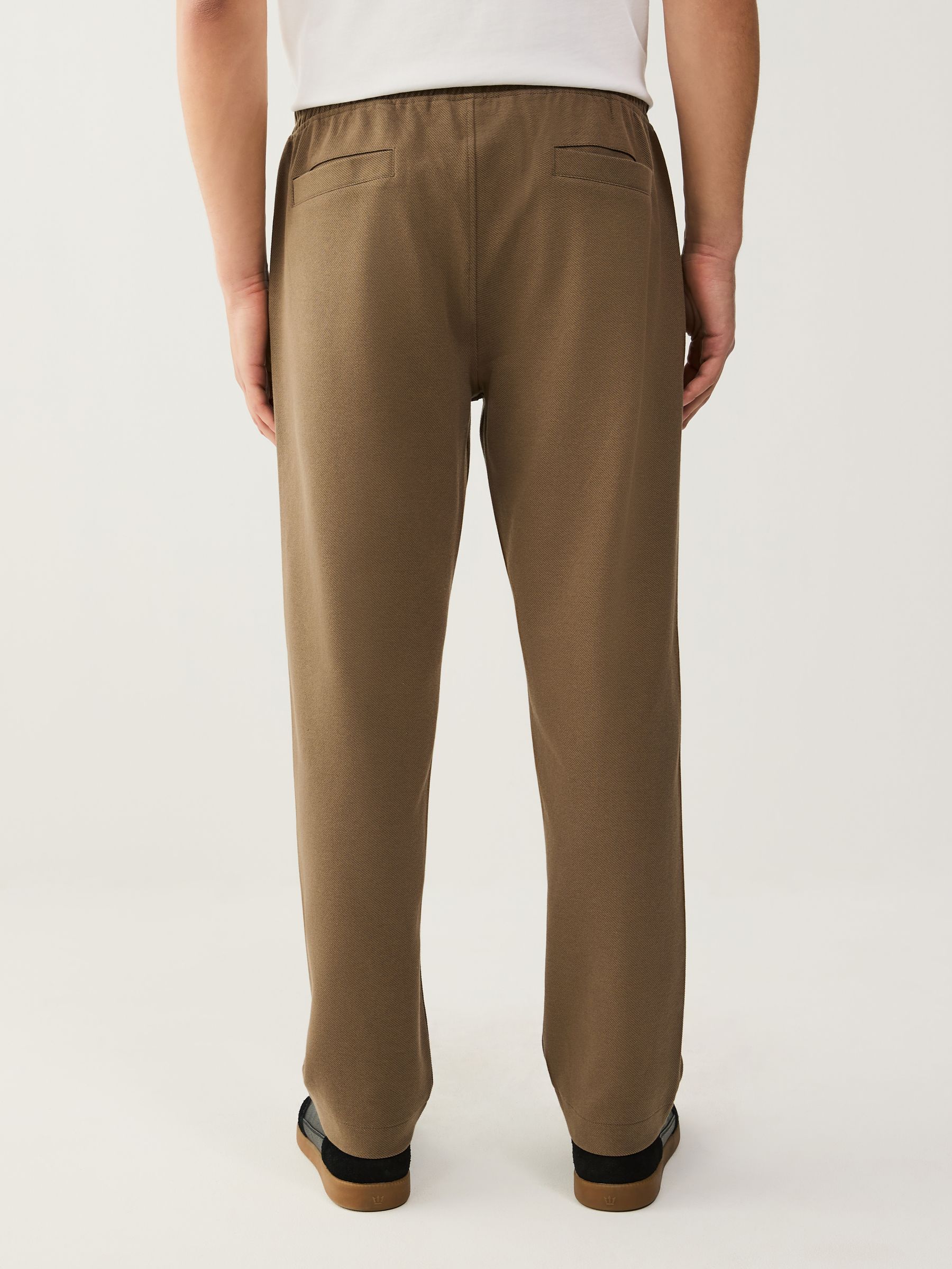 Naturel bruin - Joggingbroek van keperstof met rechte pijpen en textuur