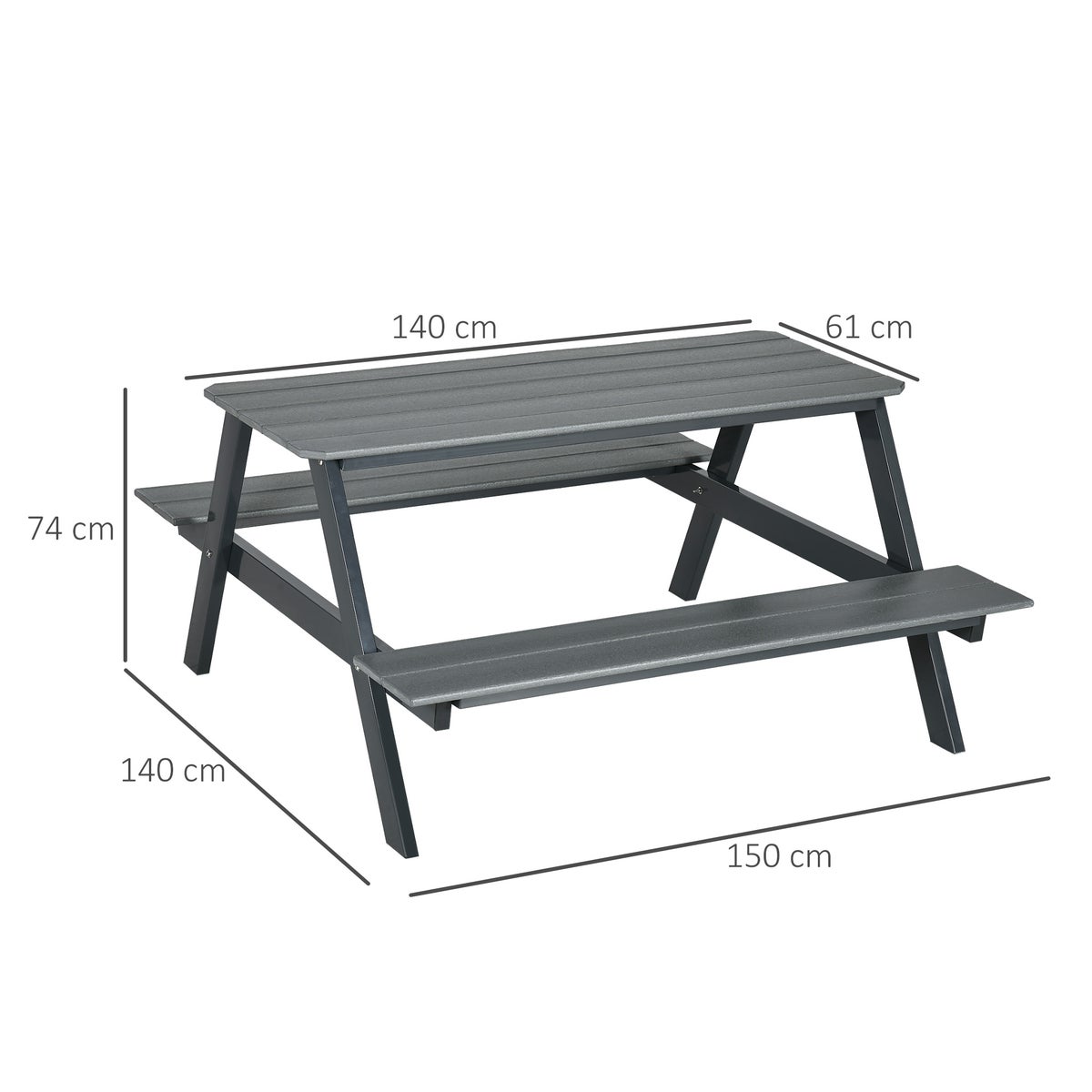 Outsunny tuinset, 150L x 140B x 47H cm, HDPE, grijs