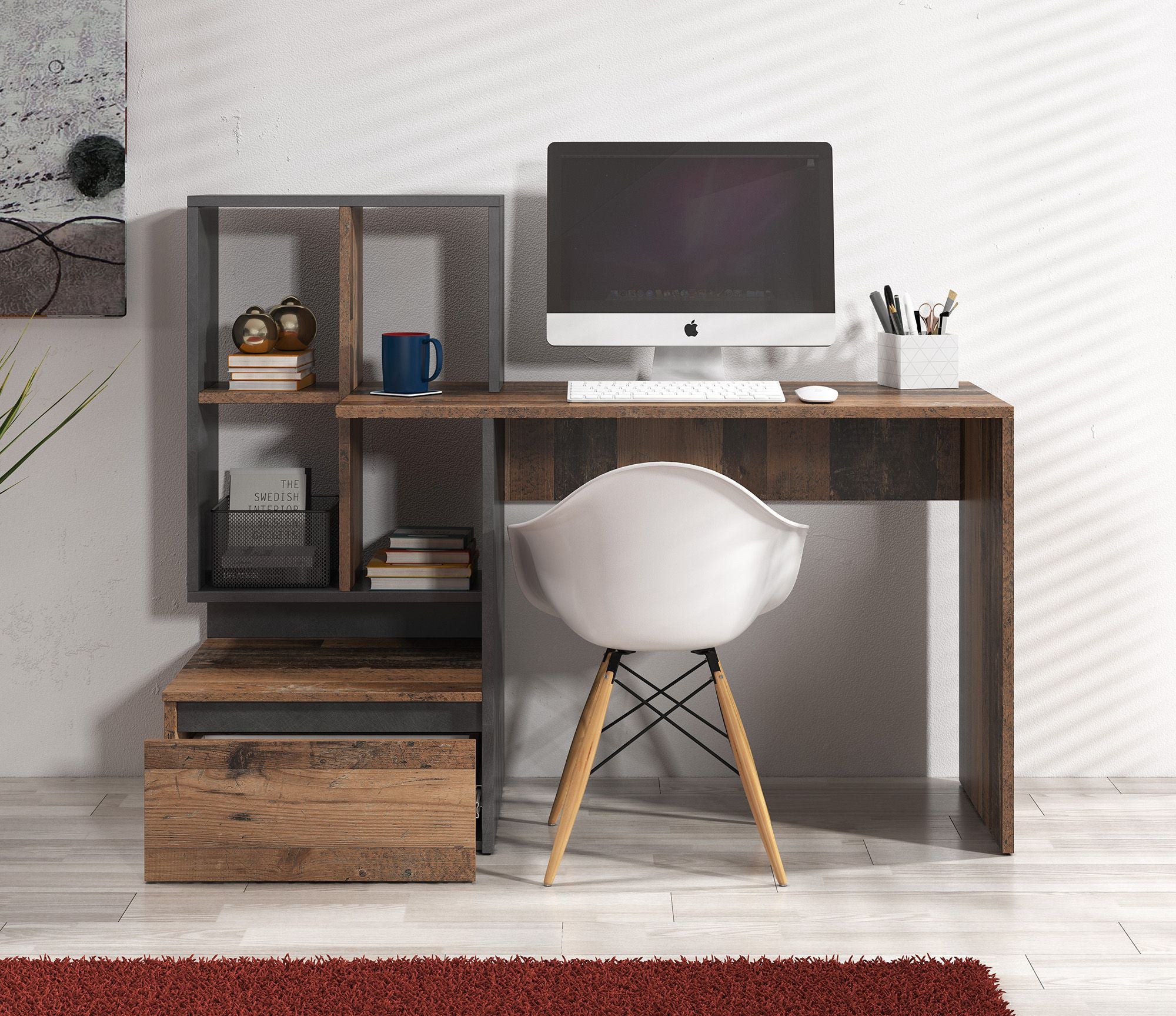Pierre 2 - Bureau - Donker eiken/antraciet - 145x52 cm