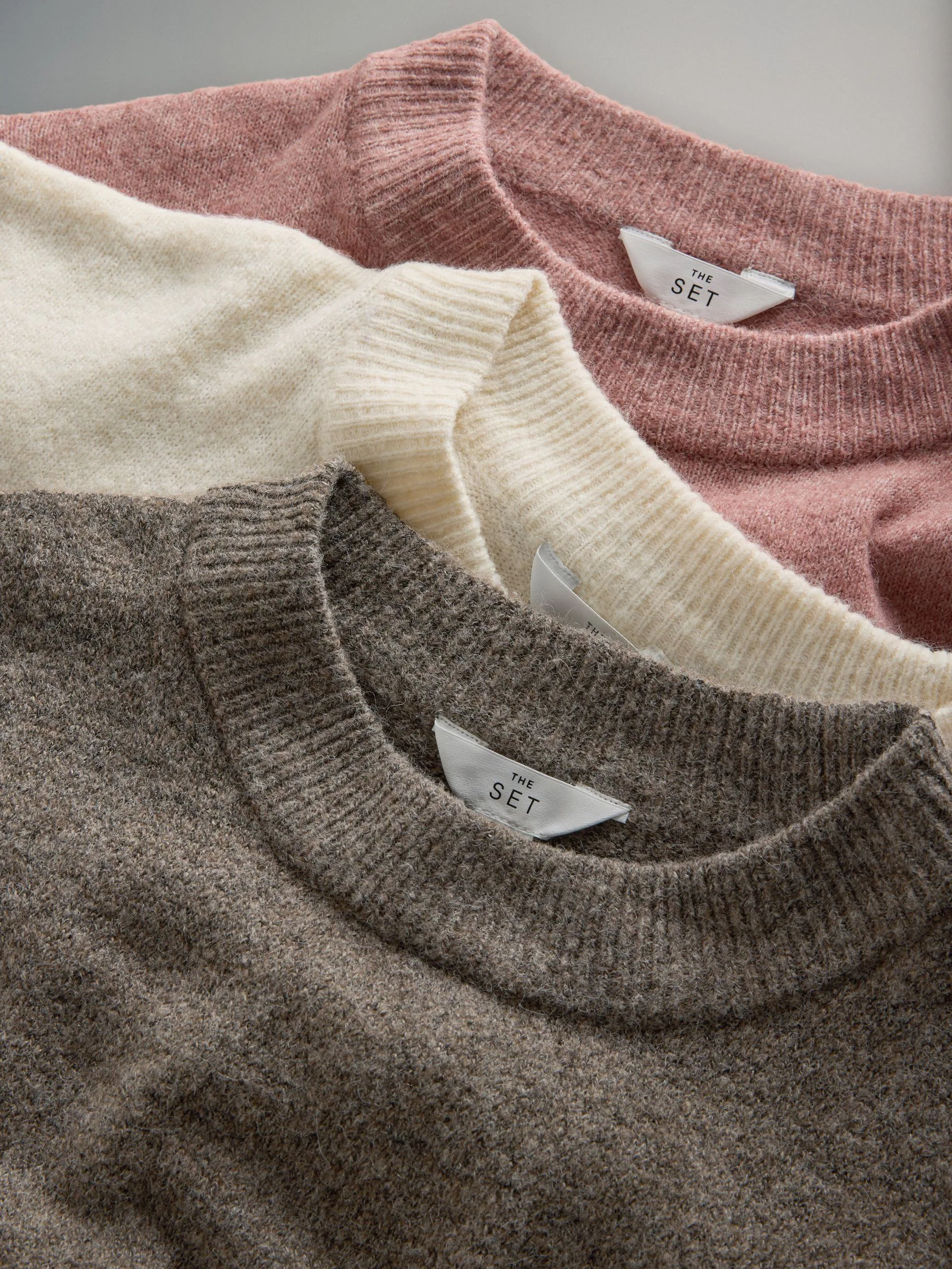 Bruin/donkerroze/crèmekleurig - The Set 3 Pack Crew Neck Knitted Jumpers with Wool