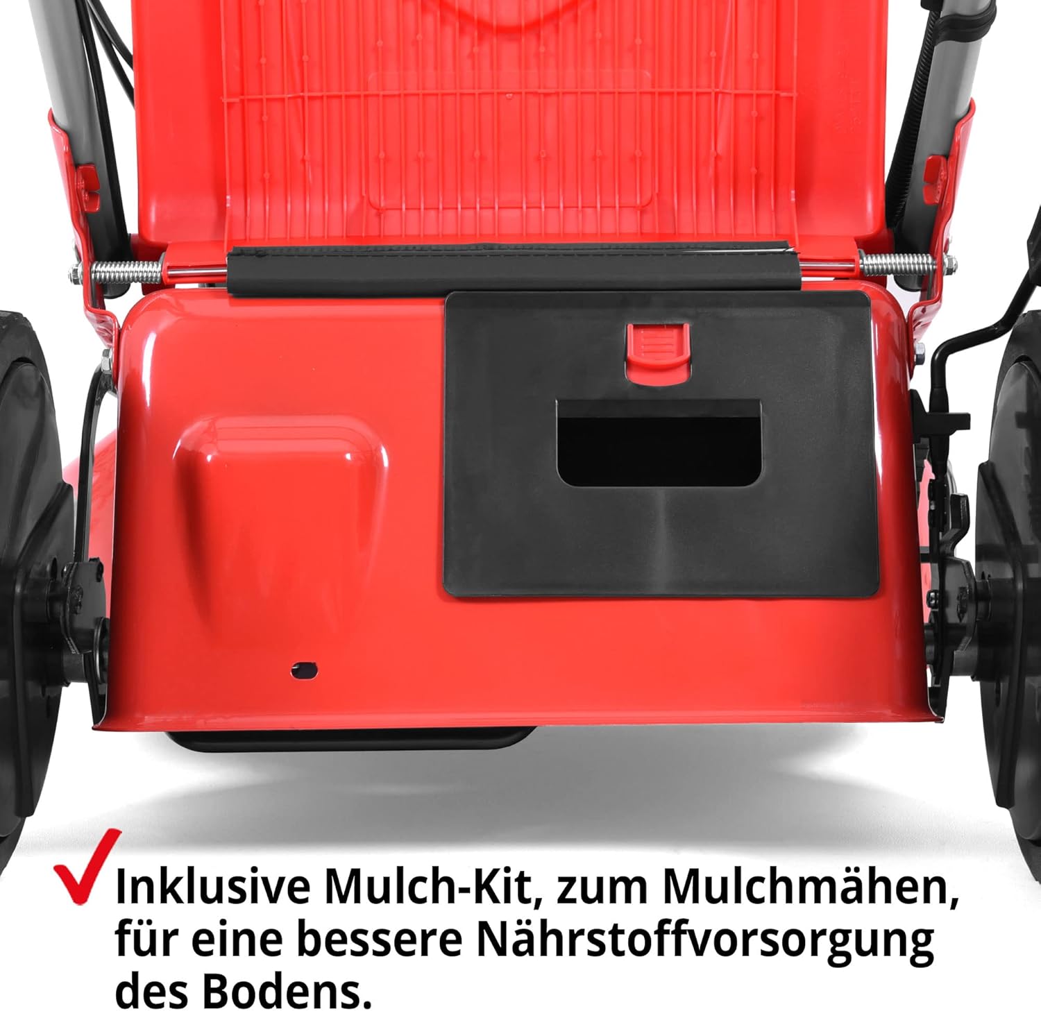 HECHT 5IN1 Rasenmäher Benzin – 4 Takt Motor mit 196 cm³ Hubraum, 56 cm Schnittbreite, 70l Grasfangkorb, 4-Gang Radantrieb, patentierte Räder, Mulchfunktion, Seitenauswurf, inkl. Öl