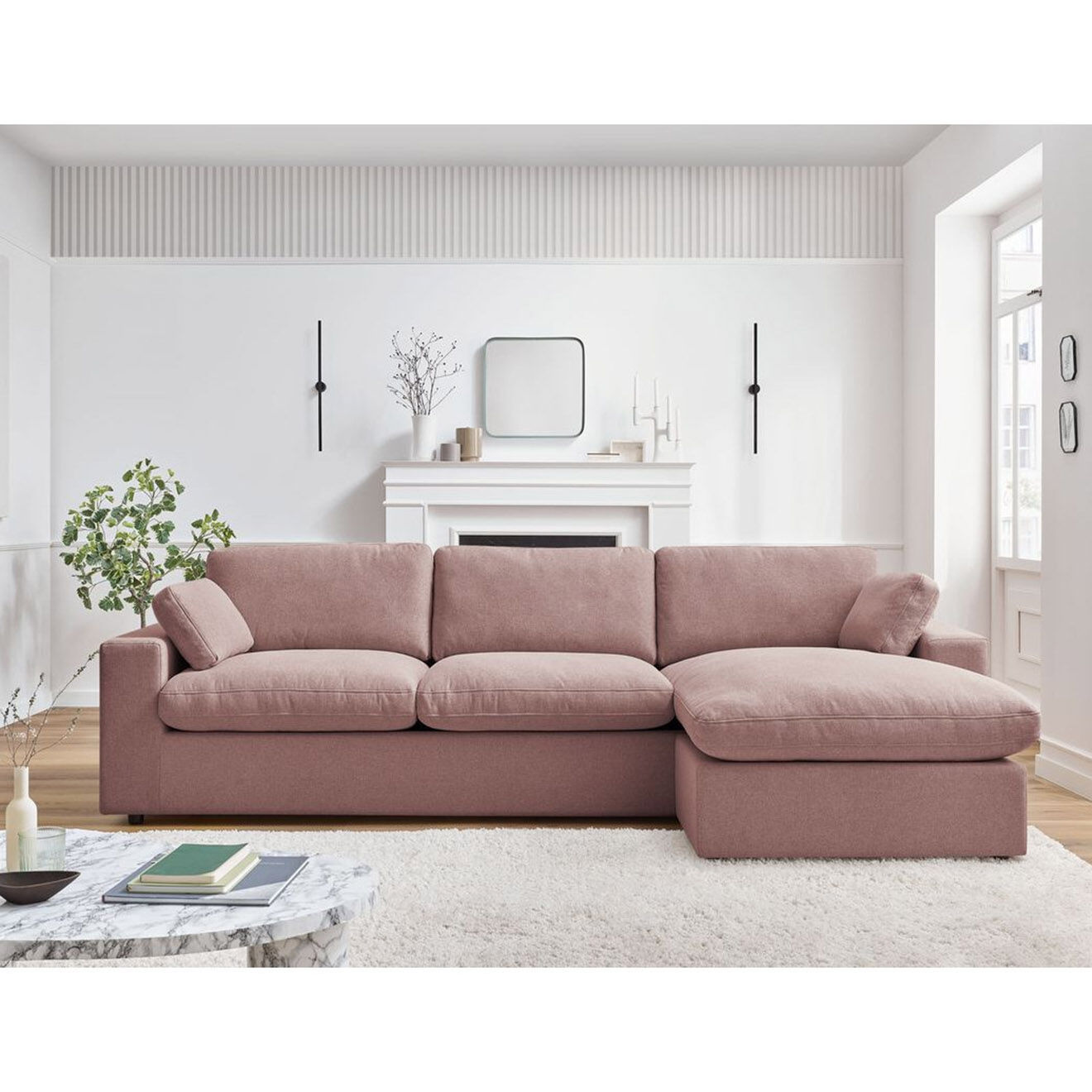 Bobochic Canapé d'angle fixe réversible belair rose - 280x139 cm