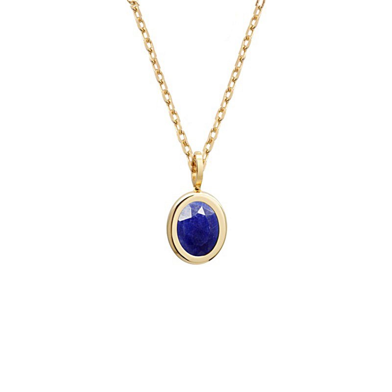 Collier médaille ovale lapis lazuli plaqué or femme - gravure MUSIQUE