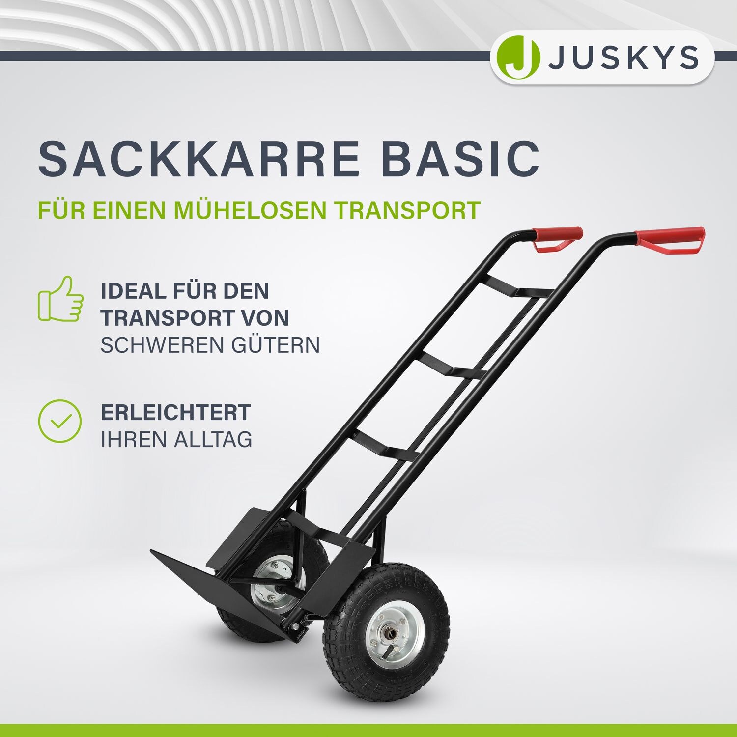 Juskys Sackkarre Basic klappbar Transportkarre mit Luftreifen, Griffen & Stahlrahmen Handkarre