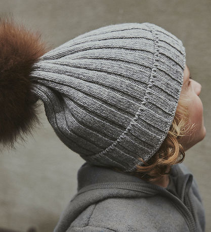 Huttelihut Hue - Uld/Bomuld - Strik - Medium Grey Melange m. Kva