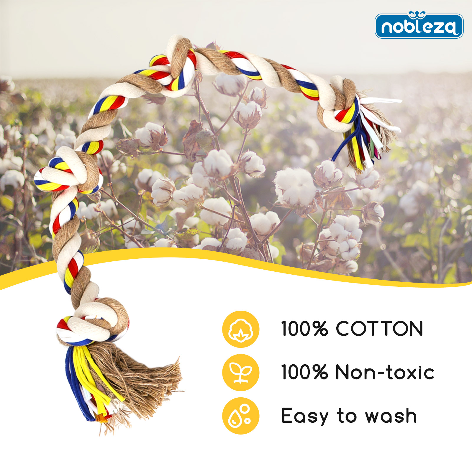 Nobleza - Corda de brinquedo para cães, 100% algodão, benéfica para a saúde mental, saúde dental e limpeza dos dentes do seu cão. O melhor presente para todos os tipos de cães. Bege e marrom - 68 cm