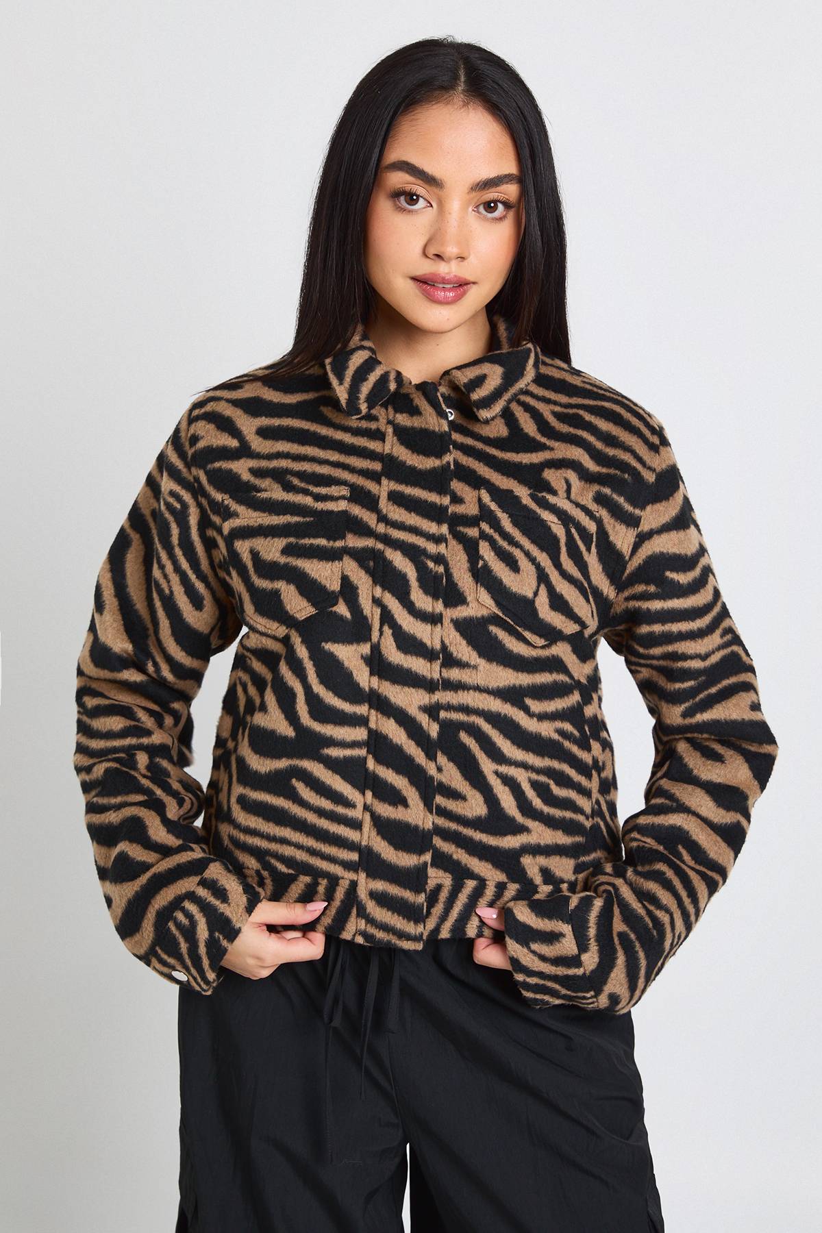boohoo Veste Aspect Laine Imprimé Zèbre