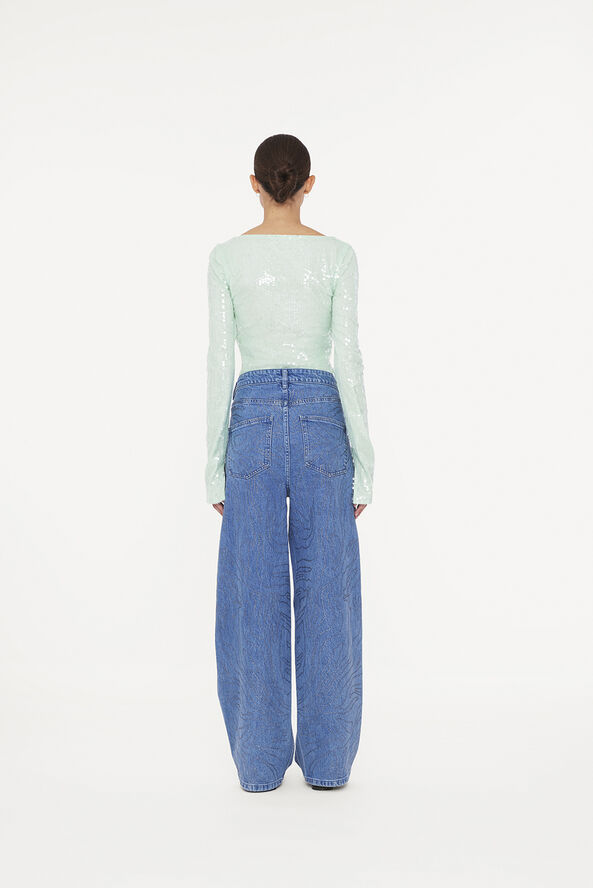 ROTATE Birger Christensen SEQUINS V-NECK TOP Gossamer green