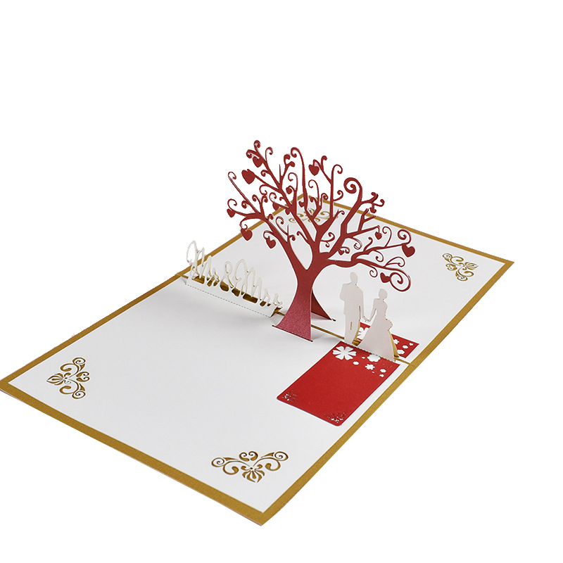 Hochzeits Glückwunschkarte Brautpaar unter Baum Pop-Up Doppelkarte   Umschlag - Gold