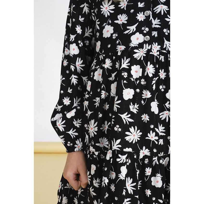Robe manches longues imprimé fleuri pour fille - Noir