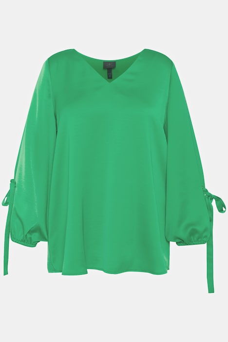 Bluse, V-Ausschnitt, A-Linie, Zierschleife, Ballonärmel