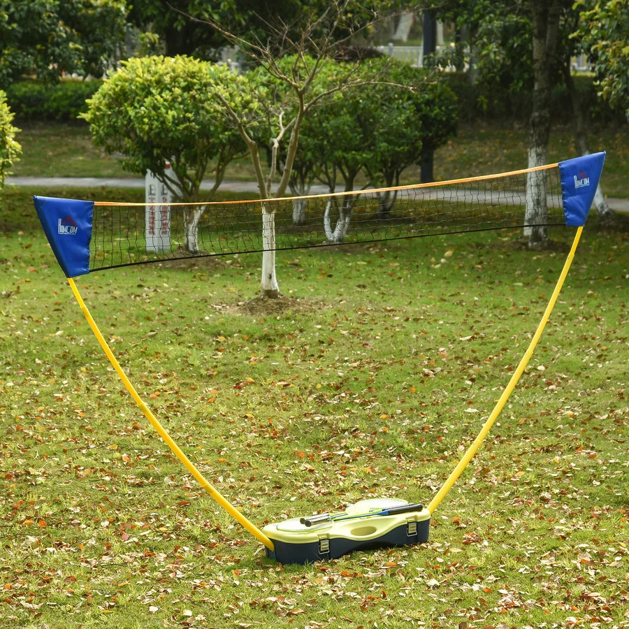 HOMCOM Badmintonnetz mit 4 Schlägern gelb, blau