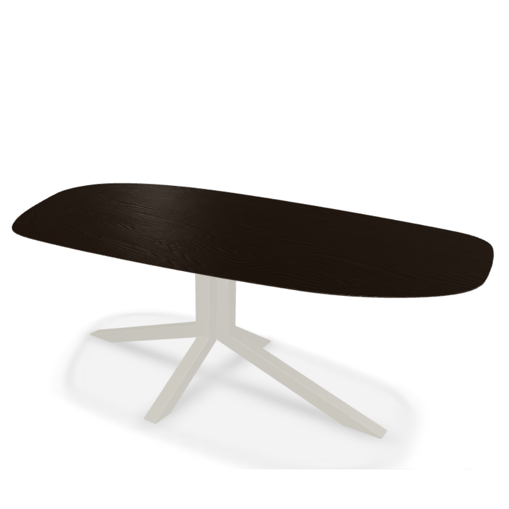 They & Me eettafel Starry Night – organisch 240 x 120 x 75 | Eiken Geborsteld Black Lak | Rechte Rand | Onderstel RAL9010 zuiverwit