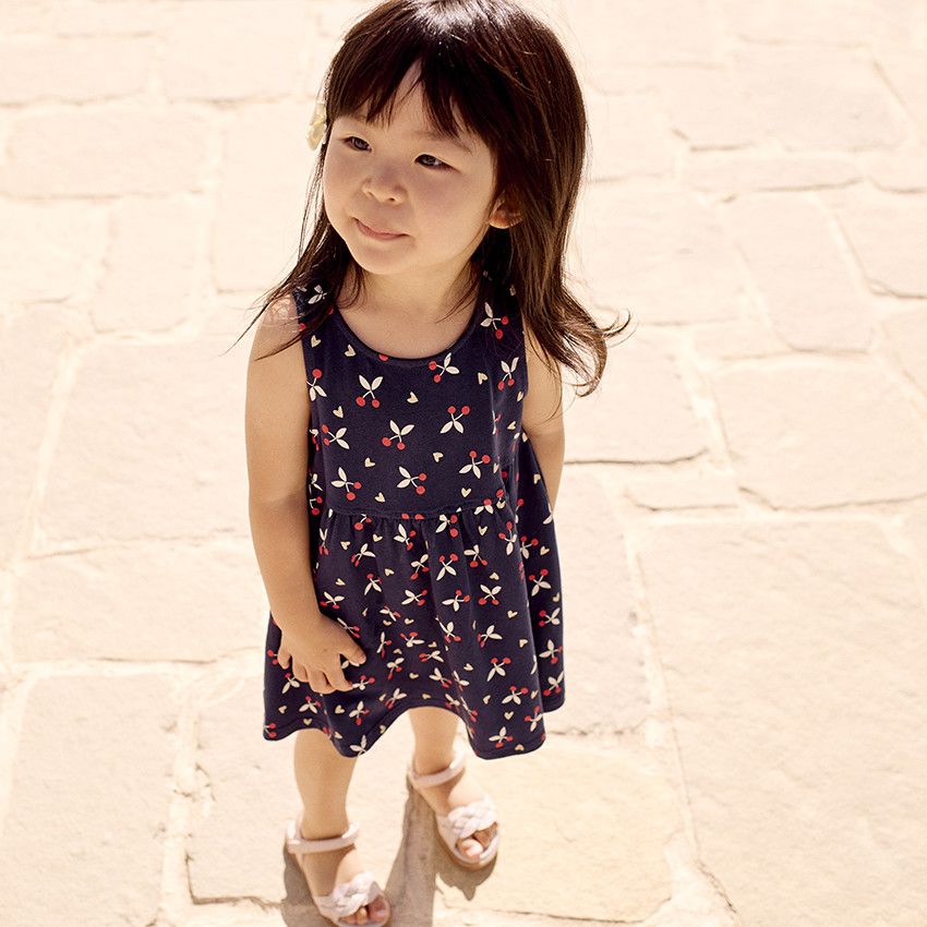 Robe sans manches imprimé fantaisie pour bébé fille - Bleu marine