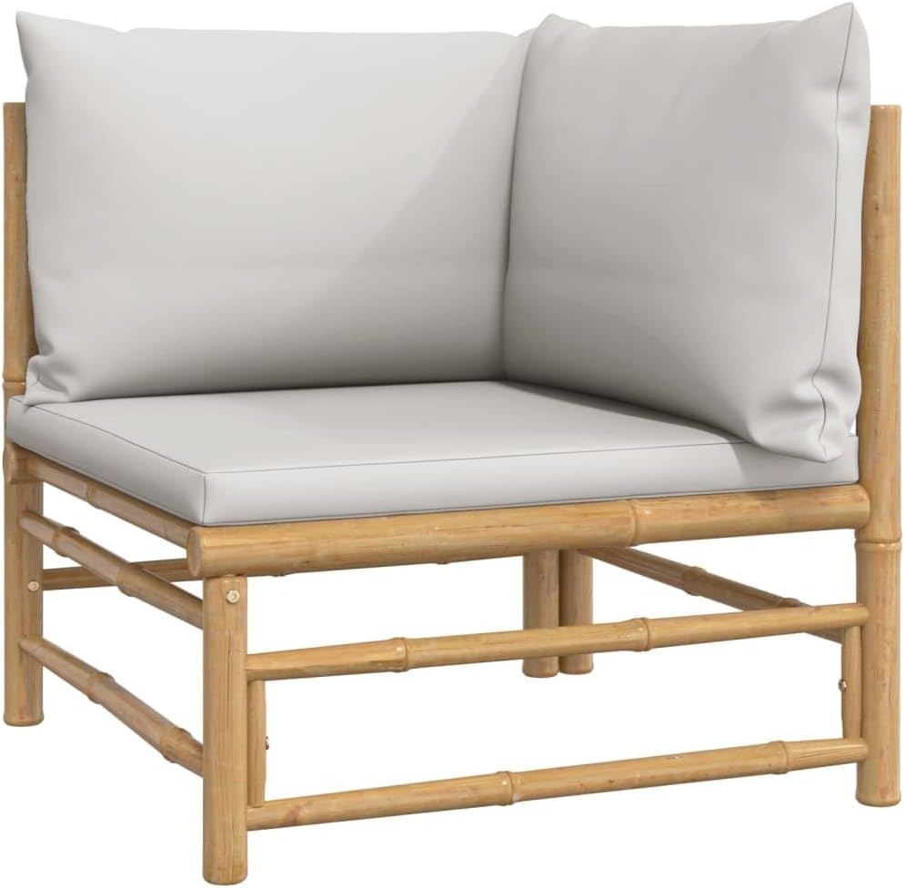 vidaXL Garten Lounge Set 4-TLG., Gartenmöbel Set mit Hellgrauen Kissen, Sitzgruppe für Garten Terrasse, Modular Sofa Garnitur Loungemöbel, Bambus