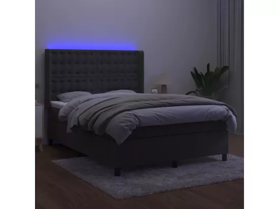 Sommier tapissier matelas et LED Gris foncé 140x190 cm Velours