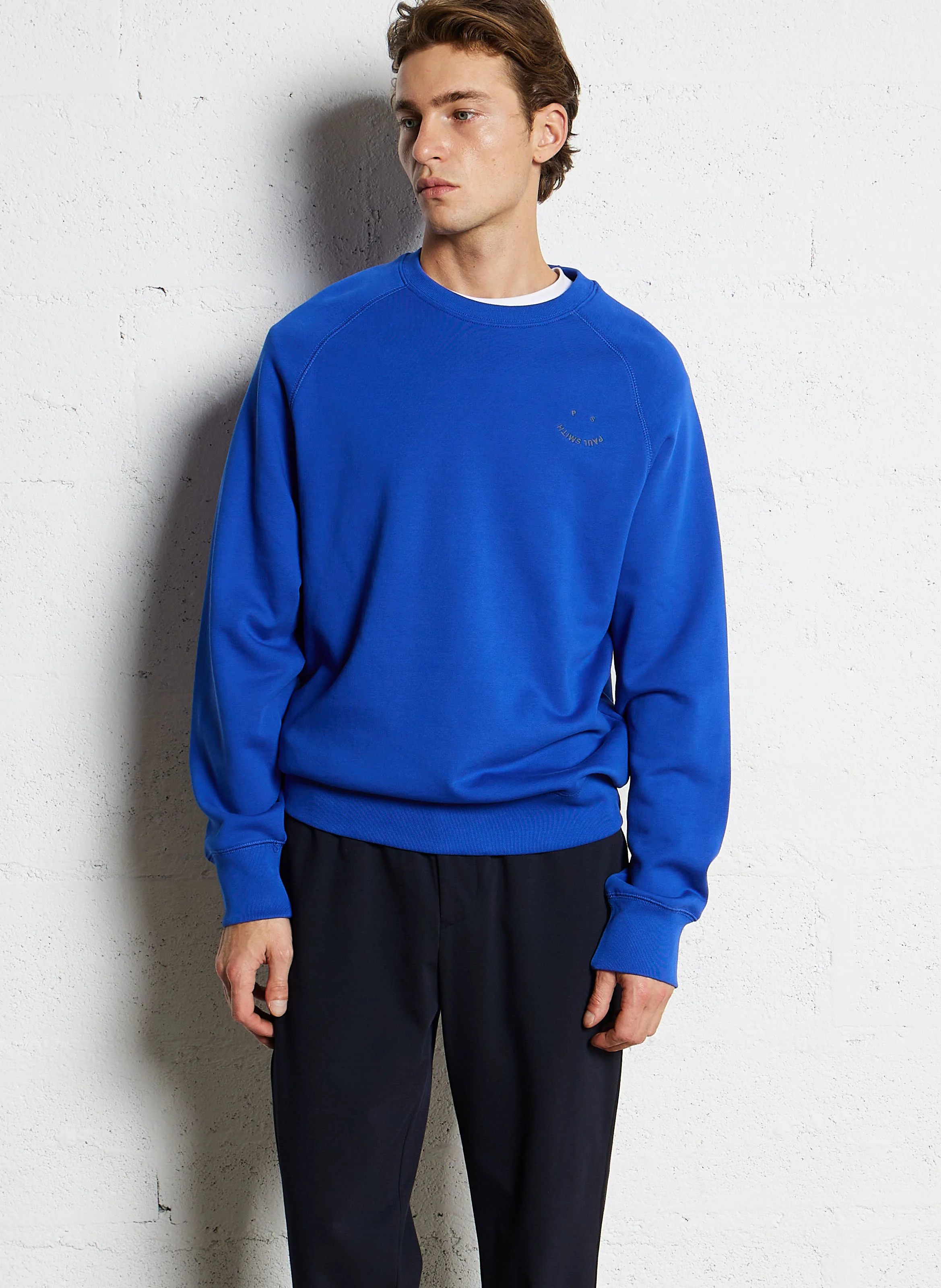 Sweat col rond en coton| Bleu