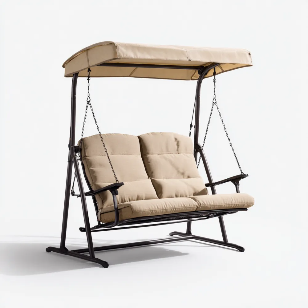 Gartenschaukel Metall 2-Sitzer 153x50x170 cm mit Dach – Beige – Wetterfest